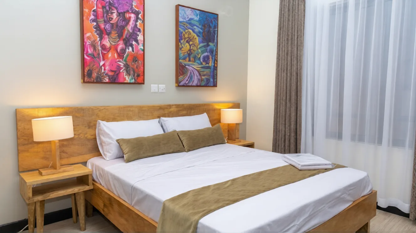 Jua Range timber bed and bedside furniture in a finished bedroom